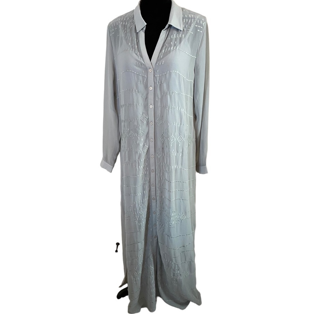 Soft Surroundings maxi dress in sheer blue gray w midi under slip. SizeM